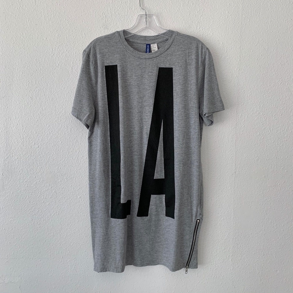 H&M longline heather grey side zip 'LA' print tee